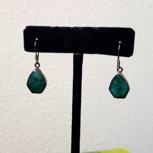 Sterling Silver Dark Green Dangle Earrings